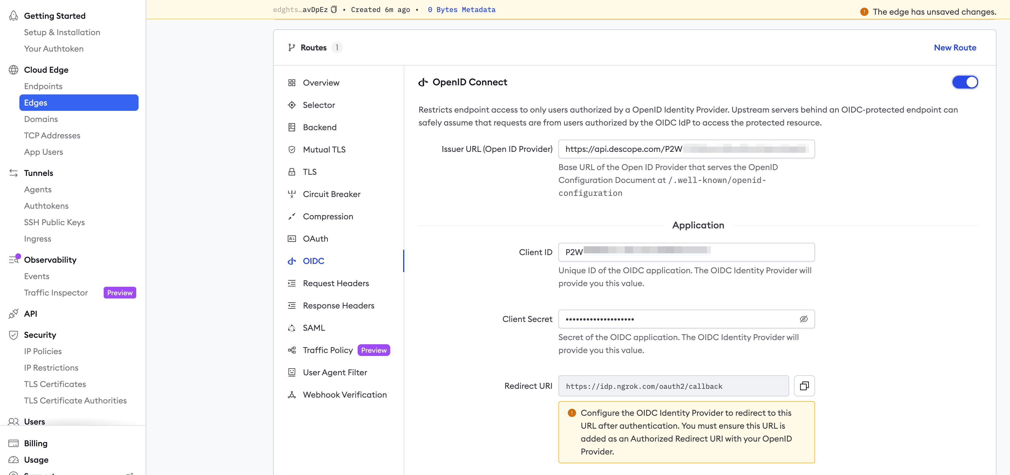 Descope config in ngrok